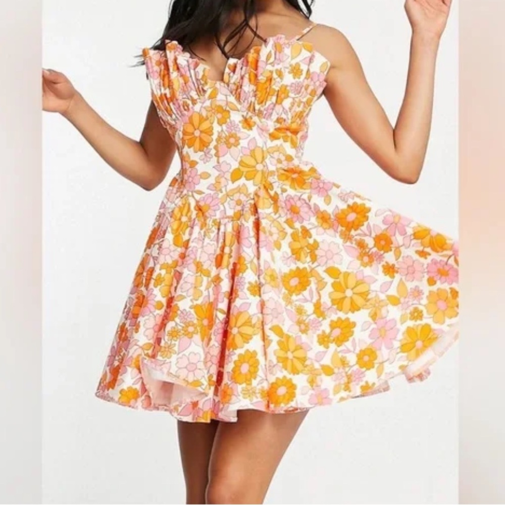 NWT ASOS Luxe Floral Pink & Orange Sundress